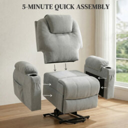 Homcom Power Lift Recliner Chair With Vibration Massage, Light Grey - thumbnail 8
