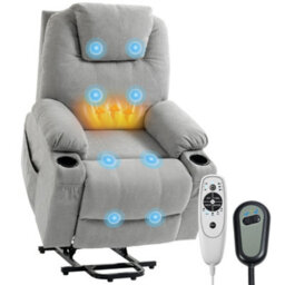 Homcom Power Lift Recliner Chair With Vibration Massage, Light Grey - thumbnail 2