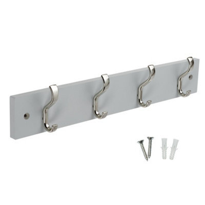 Keypak Wall-Mounted Coat Rack - 4 Hooks On Modern Wooden Base For Wall & Door - 38Cm (Satin Nickel/dove Grey) - image 1