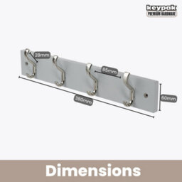 Keypak Wall-Mounted Coat Rack - 4 Hooks On Modern Wooden Base For Wall & Door - 38Cm (Satin Nickel/dove Grey) - thumbnail 3