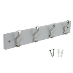 Keypak Wall-Mounted Coat Rack - 4 Hooks On Modern Wooden Base For Wall & Door - 38Cm (Satin Nickel/dove Grey)