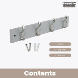 Keypak Wall-Mounted Coat Rack - 4 Hooks On Modern Wooden Base For Wall & Door - 38Cm (Satin Nickel/dove Grey) - thumbnail 4