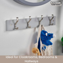 Keypak Wall-Mounted Coat Rack - 4 Hooks On Modern Wooden Base For Wall & Door - 38Cm (Satin Nickel/dove Grey) - thumbnail 5