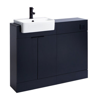 Homestylestore 1050mm Black Grey Bathroom Combination Vanity Toilet Wc Unit And Black Finger Pull Handles - image 1