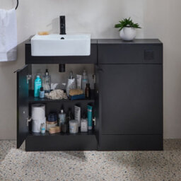 Homestylestore 1050mm Black Grey Bathroom Combination Vanity Toilet Wc Unit And Black Finger Pull Handles - thumbnail 3