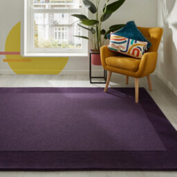 Handmade Luxurious Easy To Clean Modern Wool Bordered Purple Plain Wool Living Room & Bedroom Rug-160Cm X 230Cm - thumbnail 1