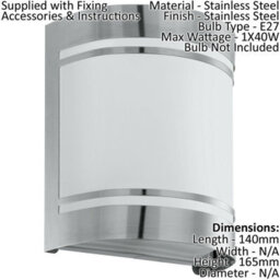 2 Pack Ip44 Outdoor Stainless Steel Wall Lights - Modern 40W E27 Porch Lamps - thumbnail 2