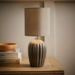 Valuelights Carbone Pair Of Grey Fluted Ceramic Bedside Table Lamps With A Fabric Lampshade And Bulbs - thumbnail 5
