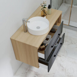 Probaty Bathrooms 990X460mm Vanity Unit Anthracite And Wood Color Mdf,wall Mounted,2 Drawers With White Ceramic Basin - thumbnail 4