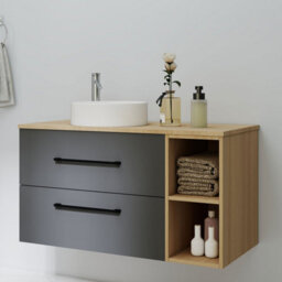 Probaty Bathrooms 990X460mm Vanity Unit Anthracite And Wood Color Mdf,wall Mounted,2 Drawers With White Ceramic Basin - thumbnail 2