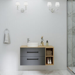 Probaty Bathrooms 990X460mm Vanity Unit Anthracite And Wood Color Mdf,wall Mounted,2 Drawers With White Ceramic Basin - thumbnail 1