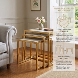 Home Luxe Interiors Massa Gold Nest Of Tables Set Of 3 Cream Marble Modern Side Tables - thumbnail 6