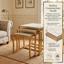 Home Luxe Interiors Massa Gold Nest Of Tables Set Of 3 Cream Marble Modern Side Tables - thumbnail 8