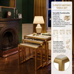 Home Luxe Interiors Massa Gold Nest Of Tables Set Of 3 Cream Marble Modern Side Tables - thumbnail 7