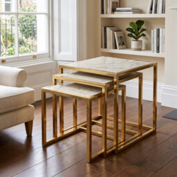 Home Luxe Interiors Massa Gold Nest Of Tables Set Of 3 Cream Marble Modern Side Tables - thumbnail 2