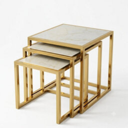 Home Luxe Interiors Massa Gold Nest Of Tables Set Of 3 Cream Marble Modern Side Tables - thumbnail 1