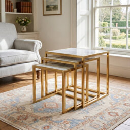 Home Luxe Interiors Massa Gold Nest Of Tables Set Of 3 Cream Marble Modern Side Tables - thumbnail 4