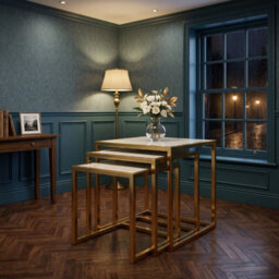 Home Luxe Interiors Massa Gold Nest Of Tables Set Of 3 Cream Marble Modern Side Tables - thumbnail 3
