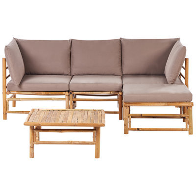 Beliani Garden Corner Sofa With Table 4 Seater Cerreto Bamboo Taupe Left Hand - image 1