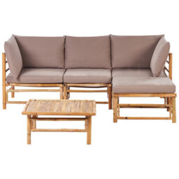 Beliani Garden Corner Sofa With Table 4 Seater Cerreto Bamboo Taupe Left Hand - thumbnail 1