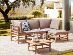 Beliani Garden Corner Sofa With Table 4 Seater Cerreto Bamboo Taupe Left Hand - thumbnail 2
