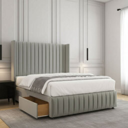 REGIONAL FURNISHINGS Divan Bed Set Silver Plush Velvet Upholstered 54Inch Headboard & Footboard 2Drawers Footend & No Mattress In 4Ft 4Ft6 5Ft 6Ft - thumbnail 2