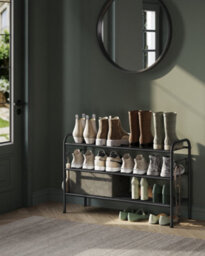 LEDREM Shoe Rack, 3-Tier Shoe Organizer, Metal Shoe Shelf Storage With 4 Side Hooks, Holds 15 Pairs Of Shoes - thumbnail 5