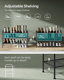 LEDREM Shoe Rack, 3-Tier Shoe Organizer, Metal Shoe Shelf Storage With 4 Side Hooks, Holds 15 Pairs Of Shoes - thumbnail 6