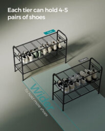 LEDREM Shoe Rack, 3-Tier Shoe Organizer, Metal Shoe Shelf Storage With 4 Side Hooks, Holds 15 Pairs Of Shoes - thumbnail 7