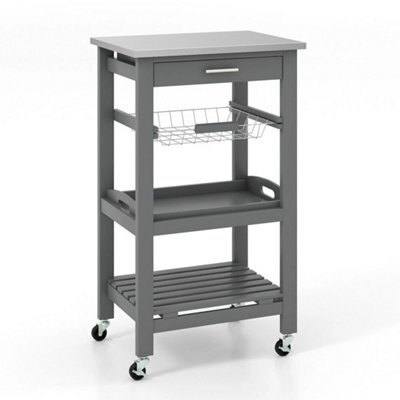 Grey Rolling Kitchen Storage Trolley Stainless Steel Top Cupboard - image 1