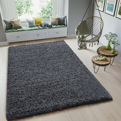 Prime Plus Thick 5Cm Pile Soft Shaggy Rugs Modern Area Rugs Bedroom Hall Rugs (Dark Grey, 160 X 230Cm) - image 1