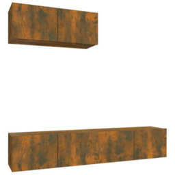 Berkfield 3 Piece Tv Cabinet Set Smoked Oak Engineered Wood - thumbnail 2