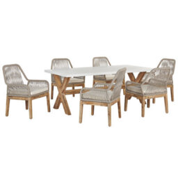 Beliani Garden Dining Set 6 Seater Olbia Beige With Cushions