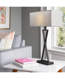 Lighting Supermarket Large X Style Modern Rectangle Statement Table Lamp With Grey Shade - Black - thumbnail 5