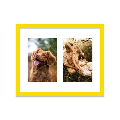 10X8 Inch 2 Opening Photo Collage Frame, Display Two 6X4 Inch Photos, Multi Aperture Family Picture Frame, Yellow - image 1