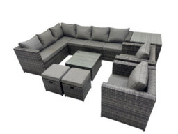 Fimous Rattan Garden Furniture Patio Furniture Sets With Square Coffee Table 2 Small Footstools Side Table Dark Grey Mixed - thumbnail 1