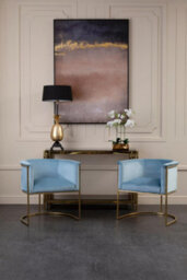 Orsina Blue Velvet Dining Chair With Arms, Matte Gold Base Armchair For Dinner, Dining Room, Home And Office - thumbnail 8