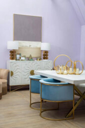 Orsina Blue Velvet Dining Chair With Arms, Matte Gold Base Armchair For Dinner, Dining Room, Home And Office - thumbnail 9