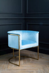 Orsina Blue Velvet Dining Chair With Arms, Matte Gold Base Armchair For Dinner, Dining Room, Home And Office - thumbnail 7