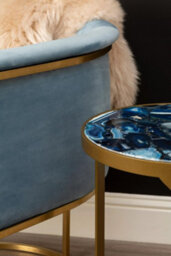 Orsina Blue Velvet Dining Chair With Arms, Matte Gold Base Armchair For Dinner, Dining Room, Home And Office - thumbnail 6