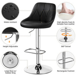 Yaheetech Set Of 2 Faux Leather Swivel Bar Stools With Backrest And Footrest Black - thumbnail 4