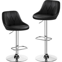 Yaheetech Set Of 2 Faux Leather Swivel Bar Stools With Backrest And Footrest Black - thumbnail 2
