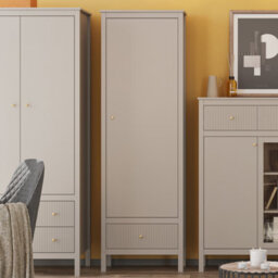 Heze Furniture Kleo Tall Shelving Storage Unit With 1 Door - Taupe - thumbnail 2