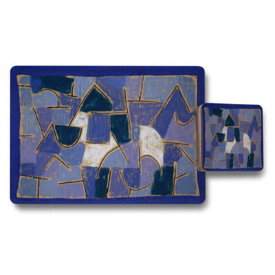 Benjamin Tate Design Blue Abstract Geometric Placemats And Coasters Set - image 1