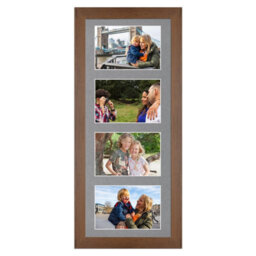 AK Frames 50X20Cm Walnut Modern Multi Photo Frame With Mid Grey Mount - Holds 4 Apertures (4X) 6X4 Photos