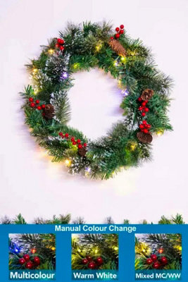 Christmas Tree World 50Cm Pre-Lit Decorated Mixed Pine Wreath Warm White/multicolour Leds - image 1