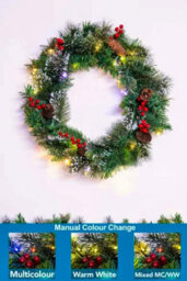 Christmas Tree World 50Cm Pre-Lit Decorated Mixed Pine Wreath Warm White/multicolour Leds - thumbnail 1