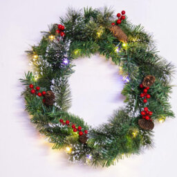 Christmas Tree World 50Cm Pre-Lit Decorated Mixed Pine Wreath Warm White/multicolour Leds - thumbnail 3