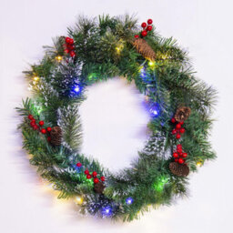 Christmas Tree World 50Cm Pre-Lit Decorated Mixed Pine Wreath Warm White/multicolour Leds - thumbnail 2