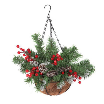 Artificial Christmas Holly Basket Hanging Topiary Garden Basket Flower Winter - image 1